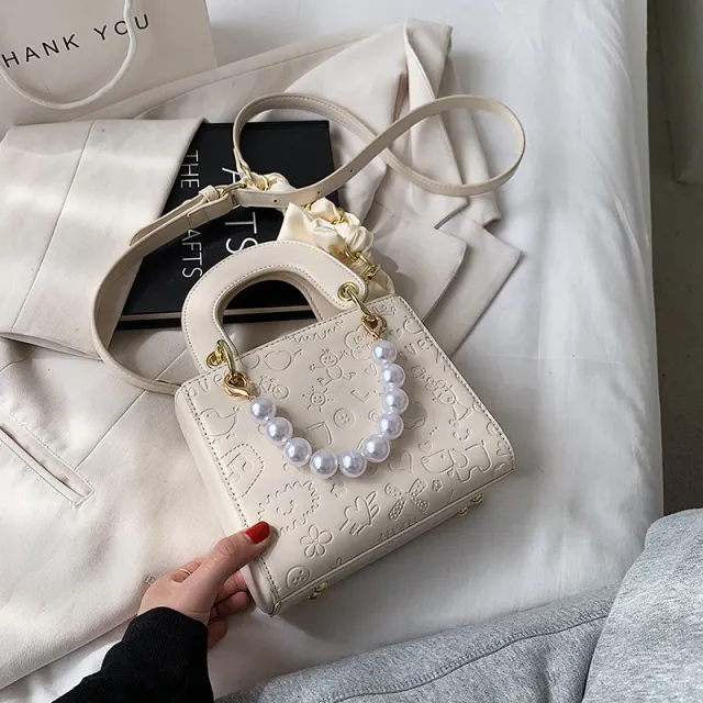 Fashion Pearl One shoulder Women's Bag Net Celebrity Western Style Messenger Beige - Shop at LoveMi