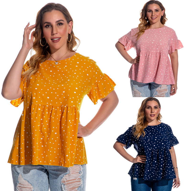 Title 2, Dot Flared Sleeve Short Sleeve Plus Size Women