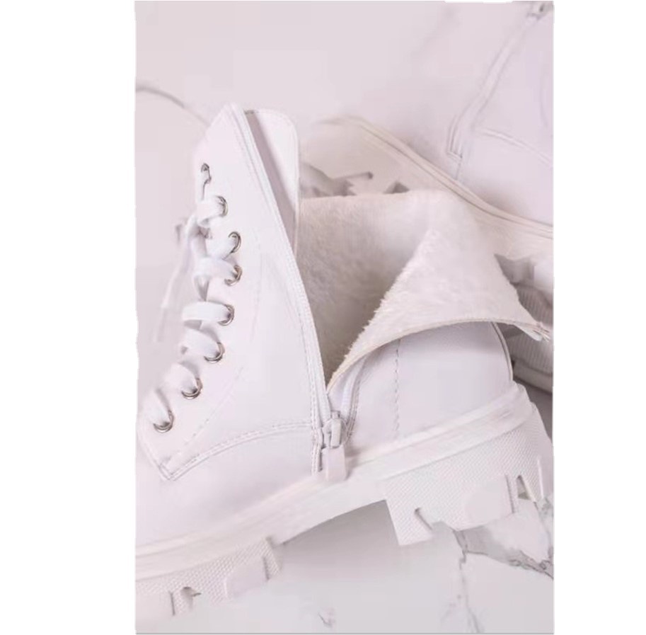 Round Toe Thick-soled Leather Ankle Boots British Style Large Size High-top Women's Boots