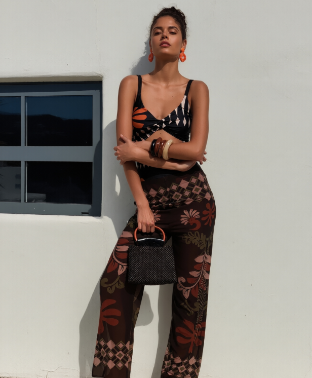 Women's swimsuit set with wide-leg pants additional view vacation resort beach style