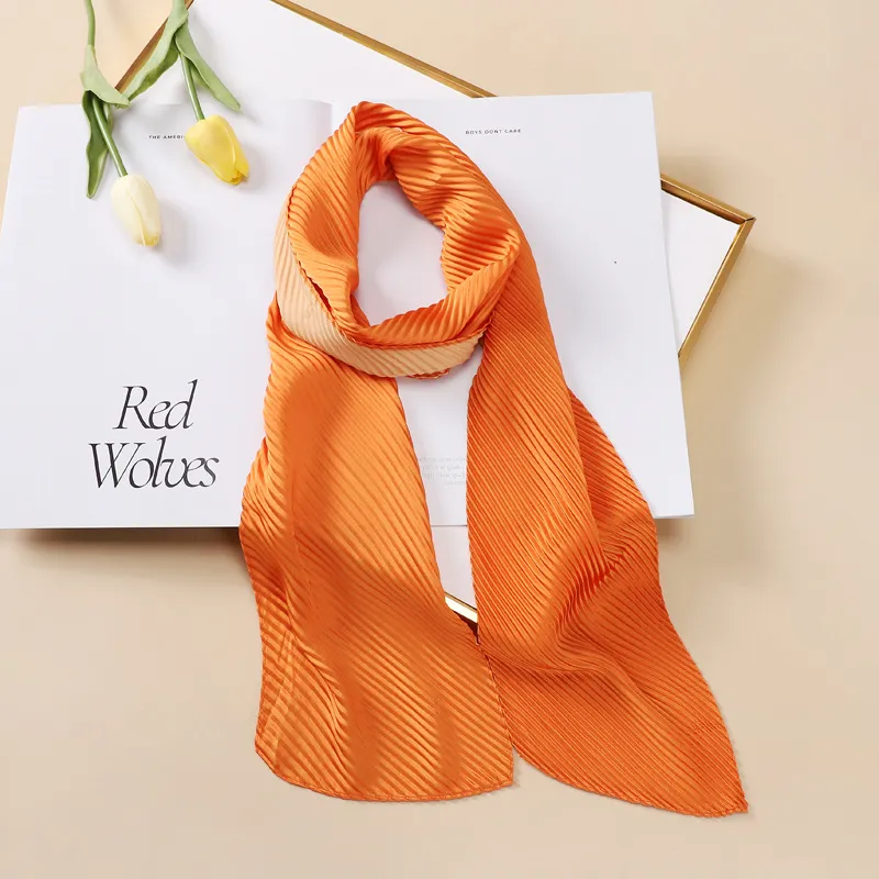 Color Blocking Small Ribbon Scarf Women's Pleated Hair Band - Yz1016-10X130Cm