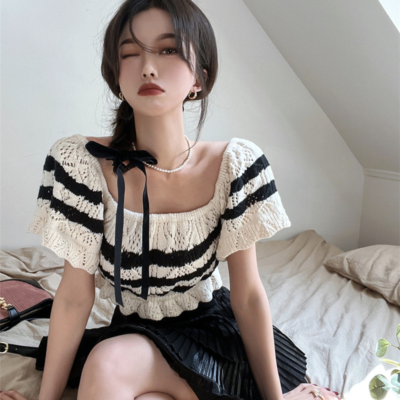 Women's Fashion Slim Waist Slim Striped Top