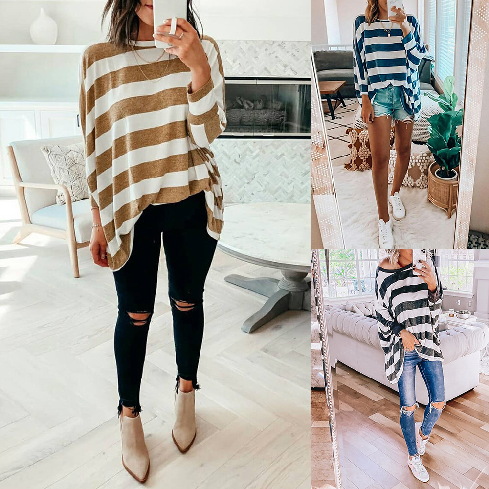 Fashion Striped Printed Long Sleeve Loose Casual T-shirt