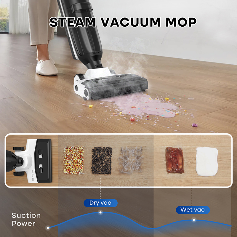 4-in-1 Steam Vacuum Mop Self-Cleaning Wet Dry Vacuum For Hardwood Floors Carpets High-Temperature Steam With LED Display