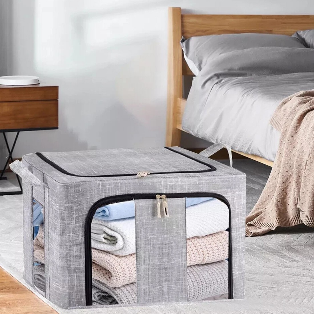 2Pcs 66L Folding Storage Box Made Of Thick Fabric Steel Frame Wardrobe Organizer 4
