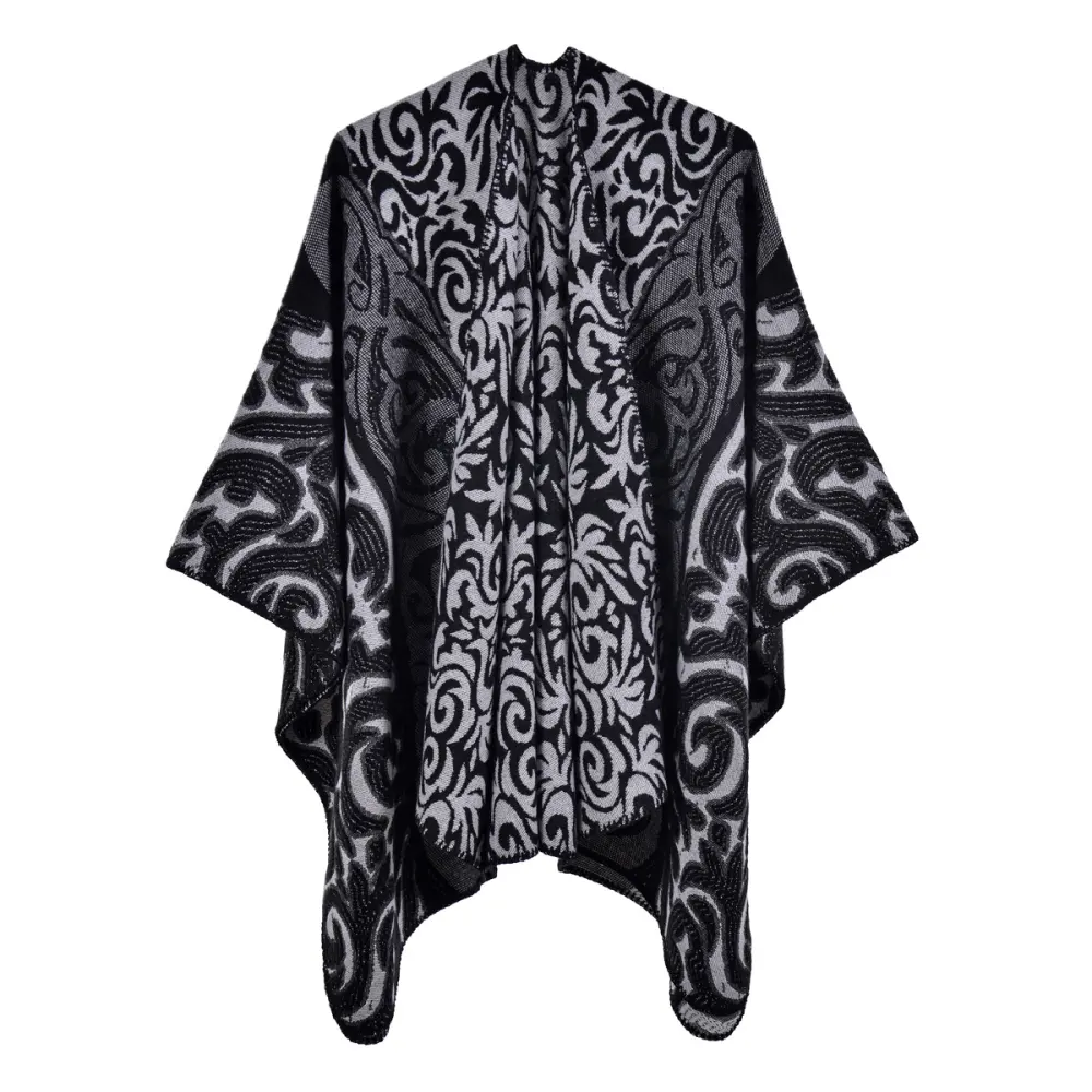 Women's Vintage Flame Auspicious Cloud Jacquard Shawl Poncho