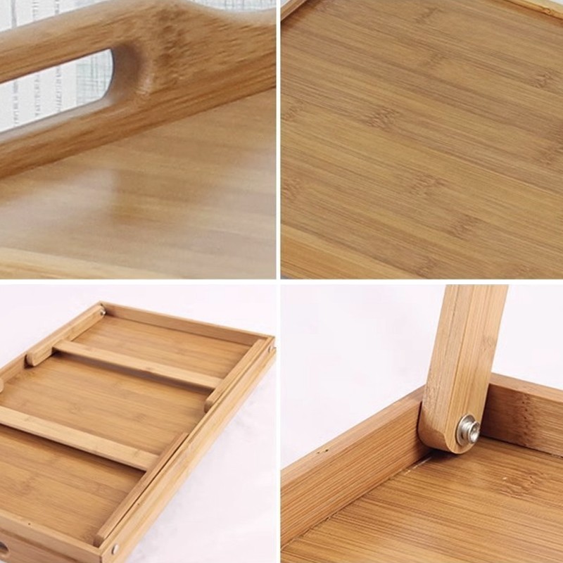 Bamboo Wooden Bed Tray Table With Folding Legs Portable Breakfast Serving — image 3