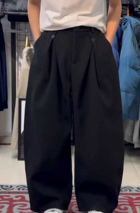Men's Double Pleated Wide Leg Trousers