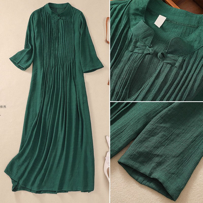 Title 3, Mid-length Loose Cheongsam Cotton And Linen Dress