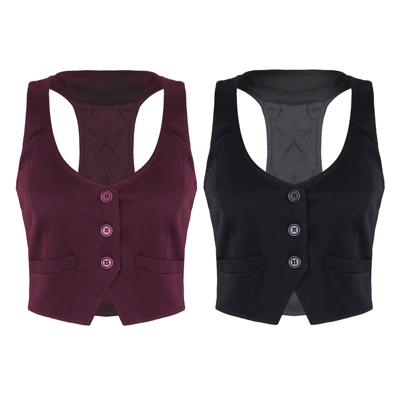 Ladies V Neck Button Fitted Racer Vest