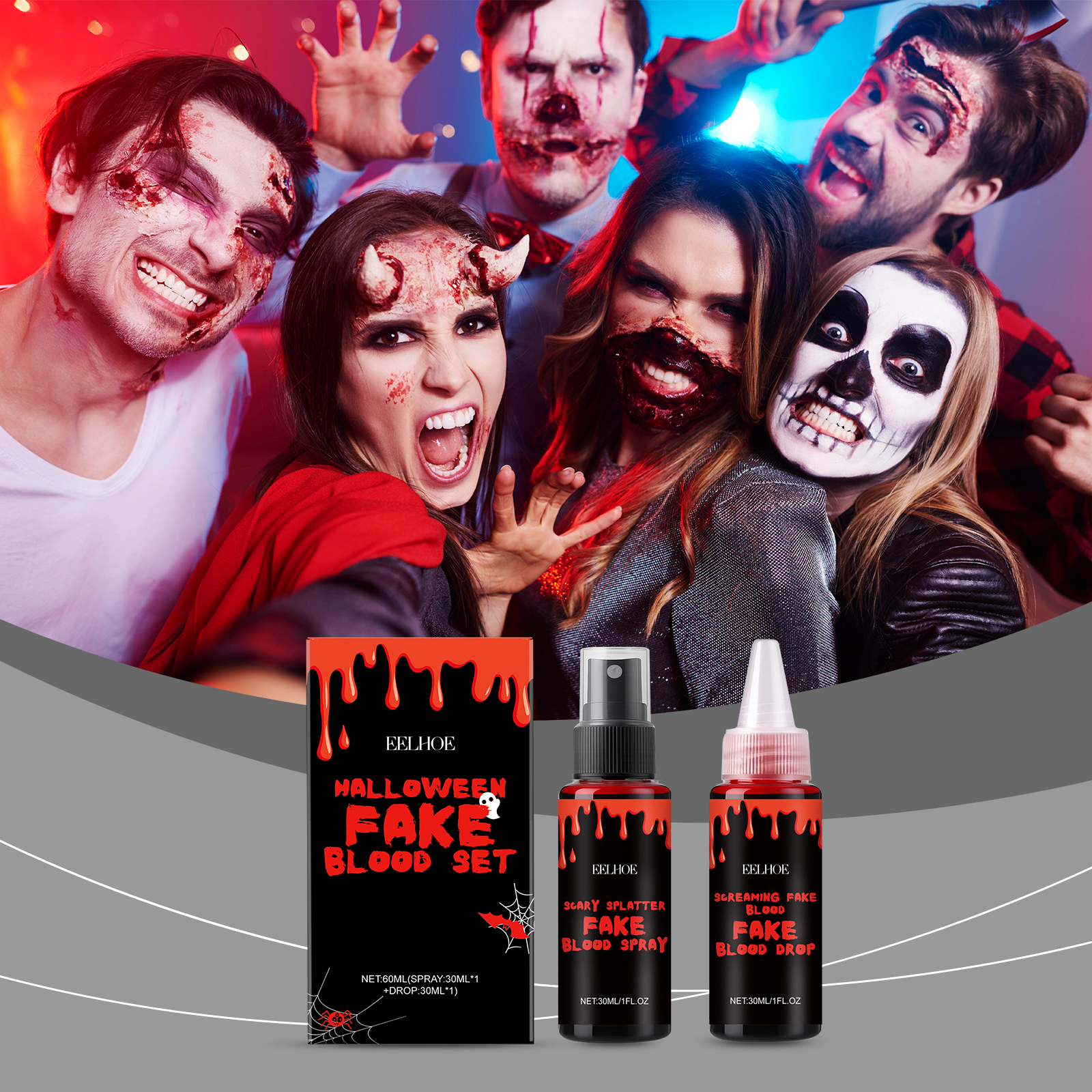 Halloween Fake Blood Set, Realistic Simulation Blood Props, Special Effect External Use Cosplay Makeup Kit
