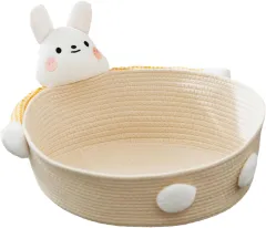 Cotton Rope Cat Bed Cat House Cat Scratcher Cat Scratching Board Woven Basket Cat Nest For Kitten Kitties Rabbits Indoor Cats, Rabbit - Rabbit - View 1