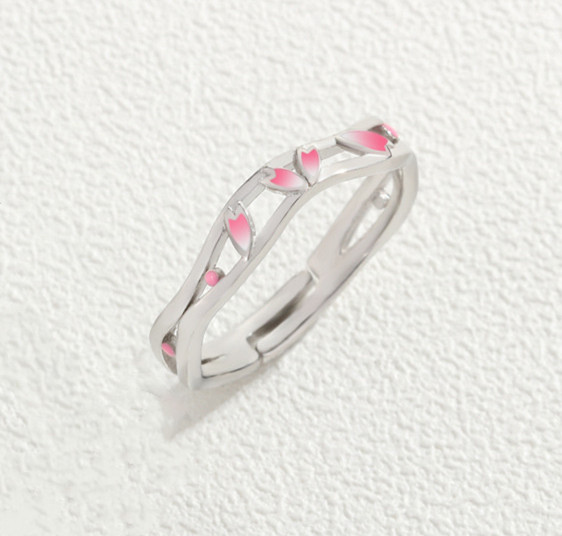 Title 6, Peach Blossom Sterling Silver Couple Ring