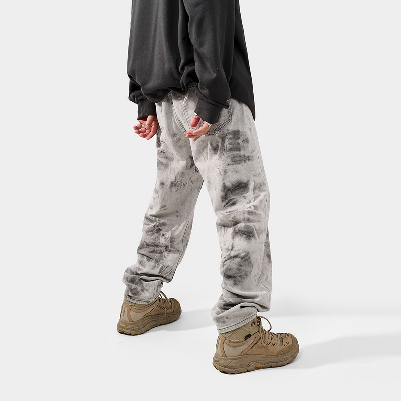 Fashionable Men's Tie-dye Gradient Straight-leg Jeans