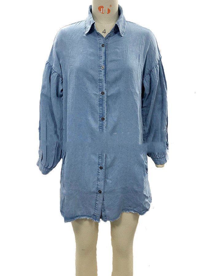 Lantern Sleeves Short Dress Vintage Fashion Loose Denim