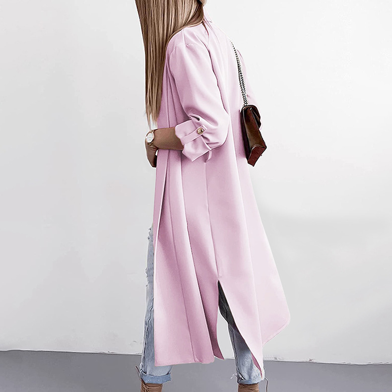 Title 14, Lengthened Solid Color Trench Coat Without Belt...