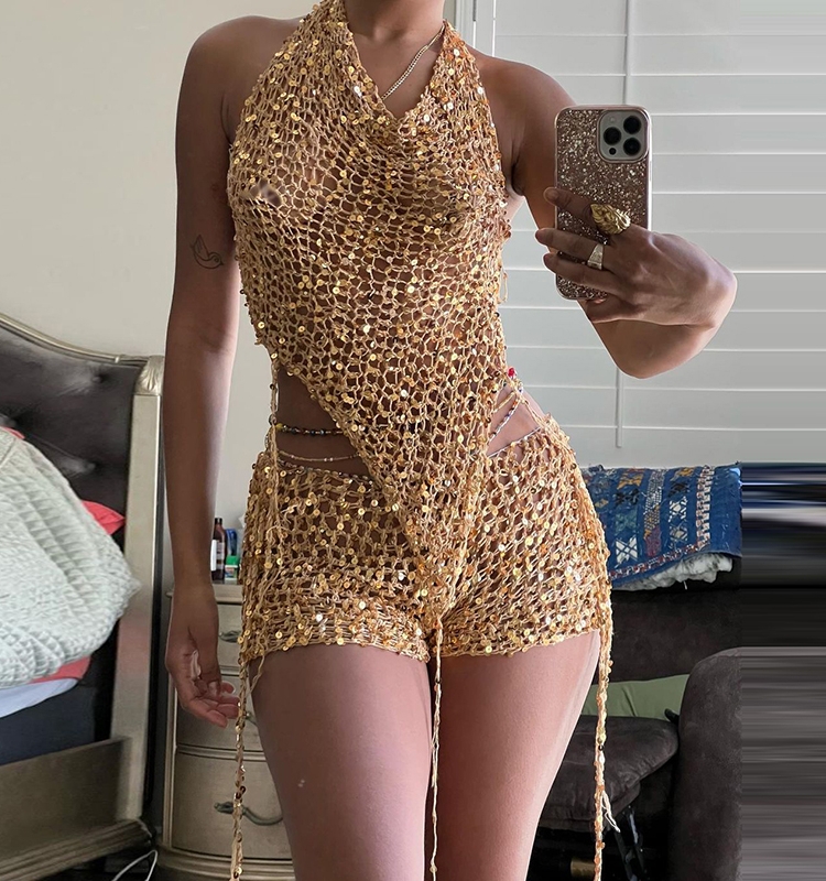 Women's Hollowed Out Sequin Knit Suit