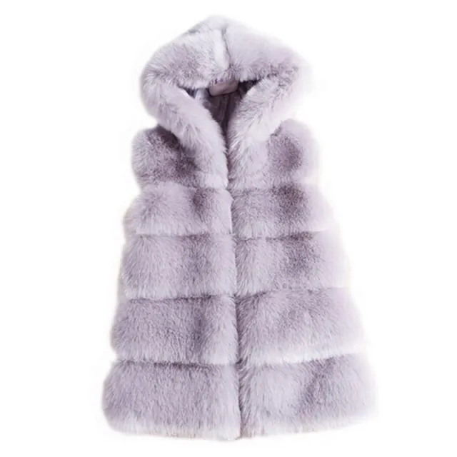 Hooded Horizontal Striped Faux Fur Vest True Color M - Shop at LoveMi