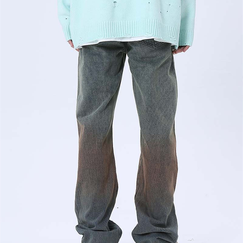 Men's Loose Washed And Worn Spray Paint Frayed Tassel Jeans