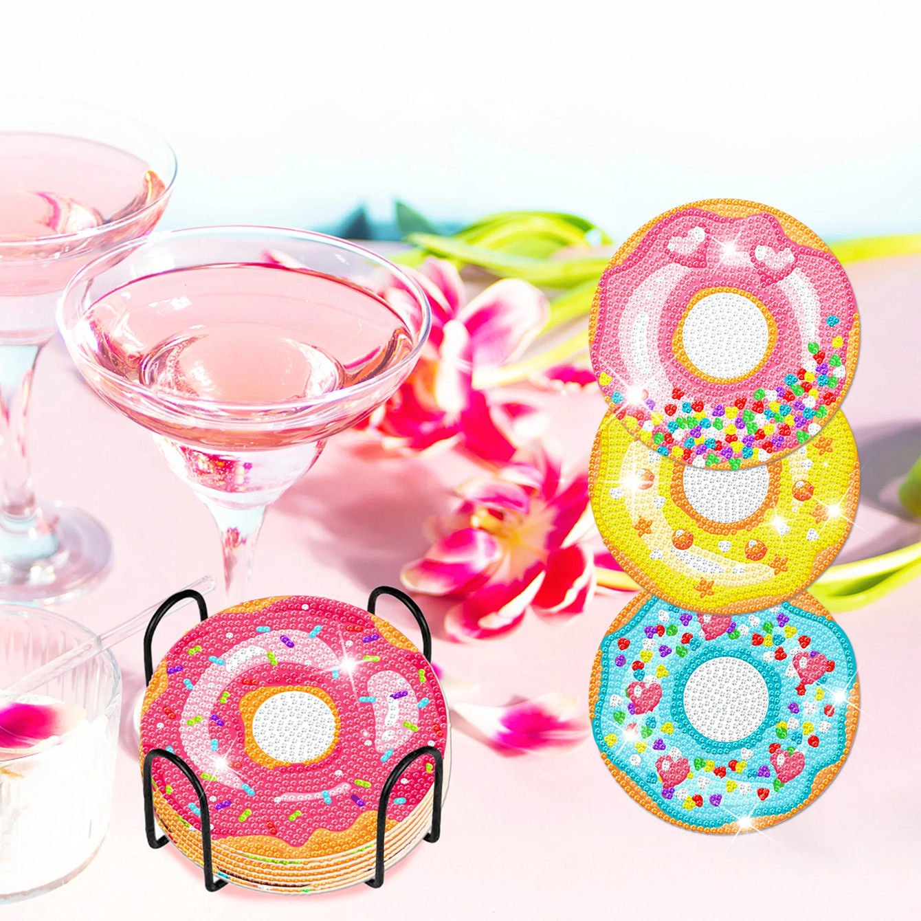 Diamond Art Drawing Coaster With Bracket, DIY Beautiful Pattern Diamond Art Coaster, Suitable For Adults And Beginners Diamond Drawing Kit, Diamond Kit Craft Supplies, Exquisite Gifts For Fri