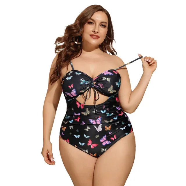 Fat Woman One Piece Print Plus Fat Swimsuit Black - Shop at LoveMi