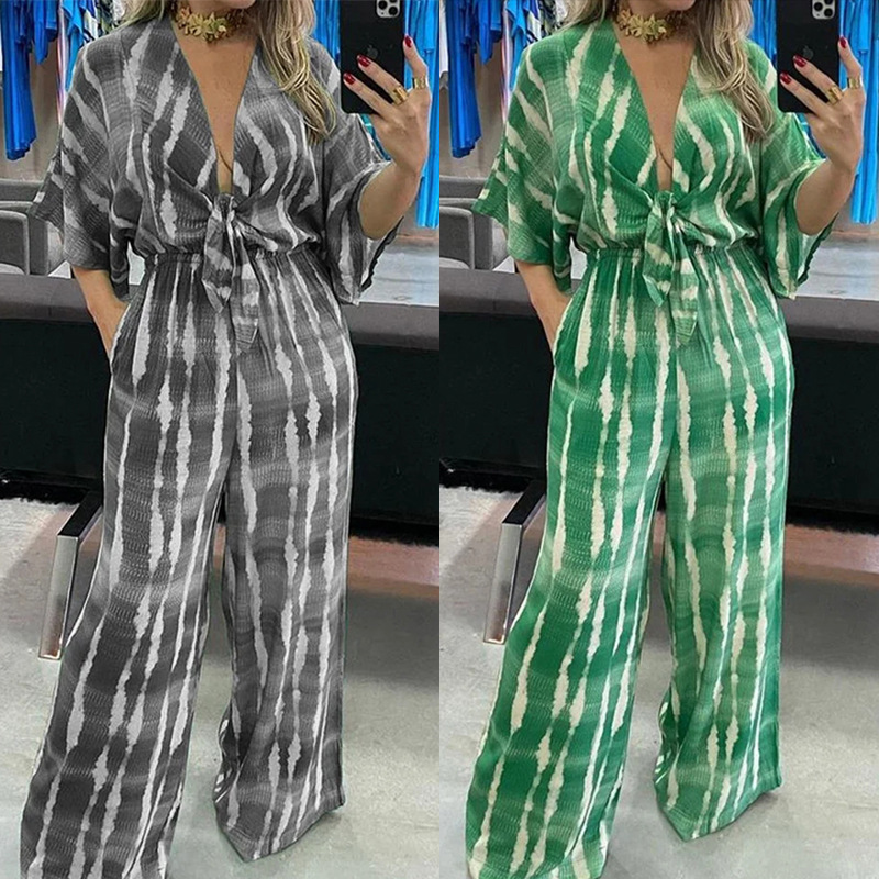 Personalized Print Lace Up V Neck Jumpsuit - Image 4