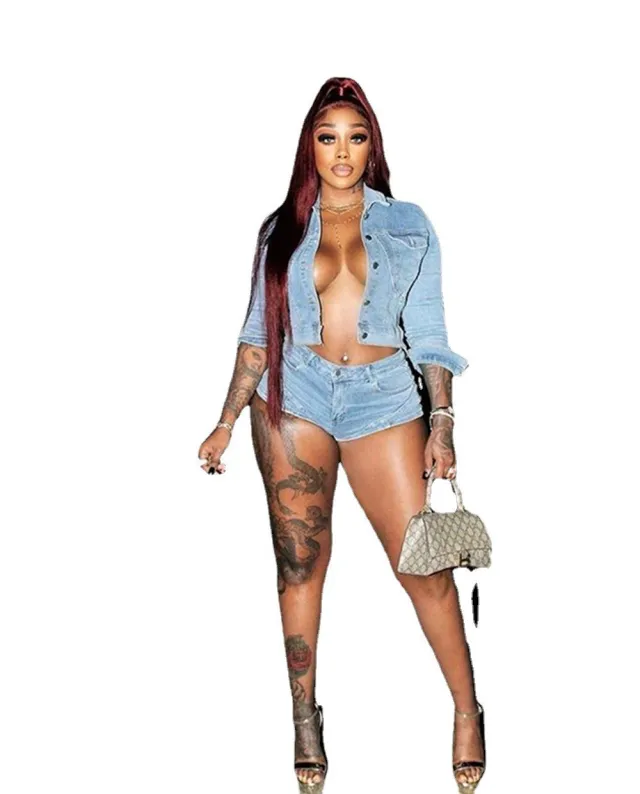Denim Casual Suit European And American Shorts Denim Suit Sky Blue - Shop at LoveMi