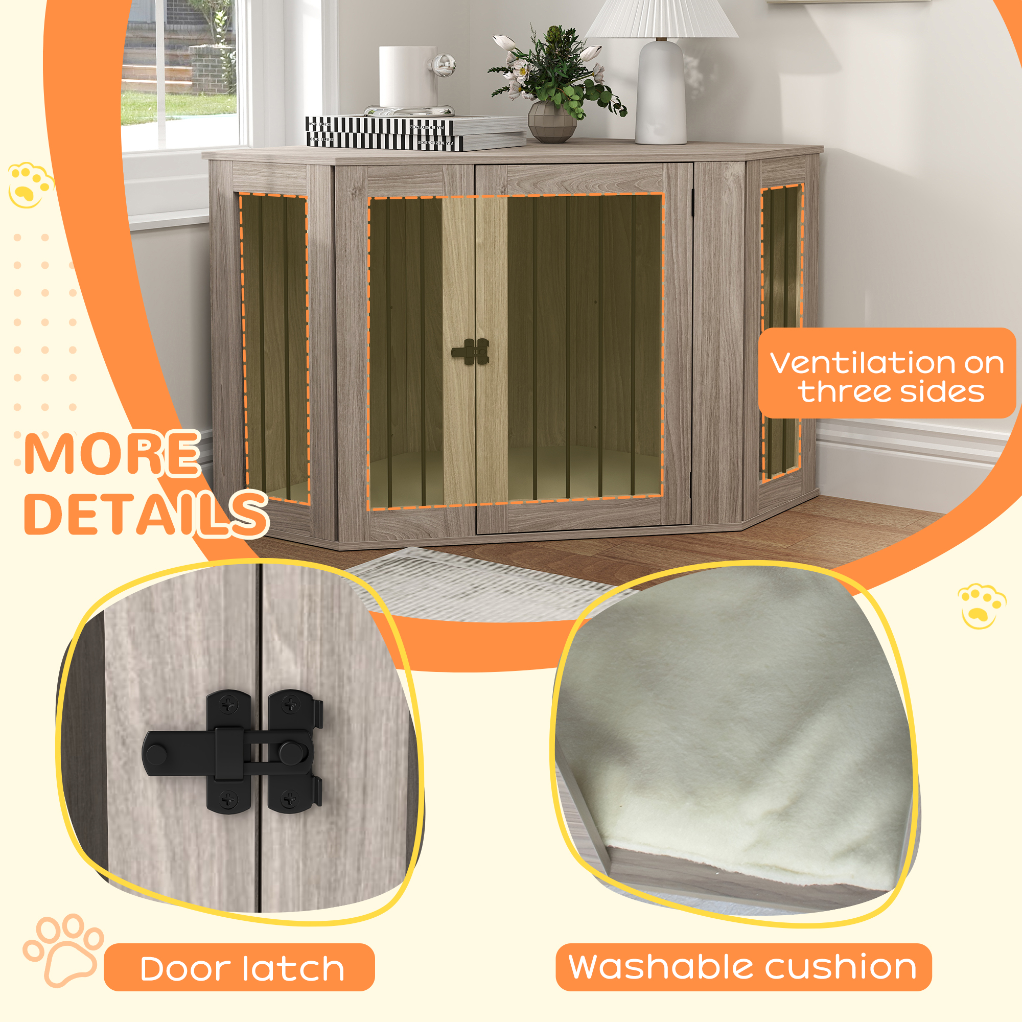 Dog Cage Furniture Side Table With Soft Cushion, 122 X 61 X 71 Cm — image 6