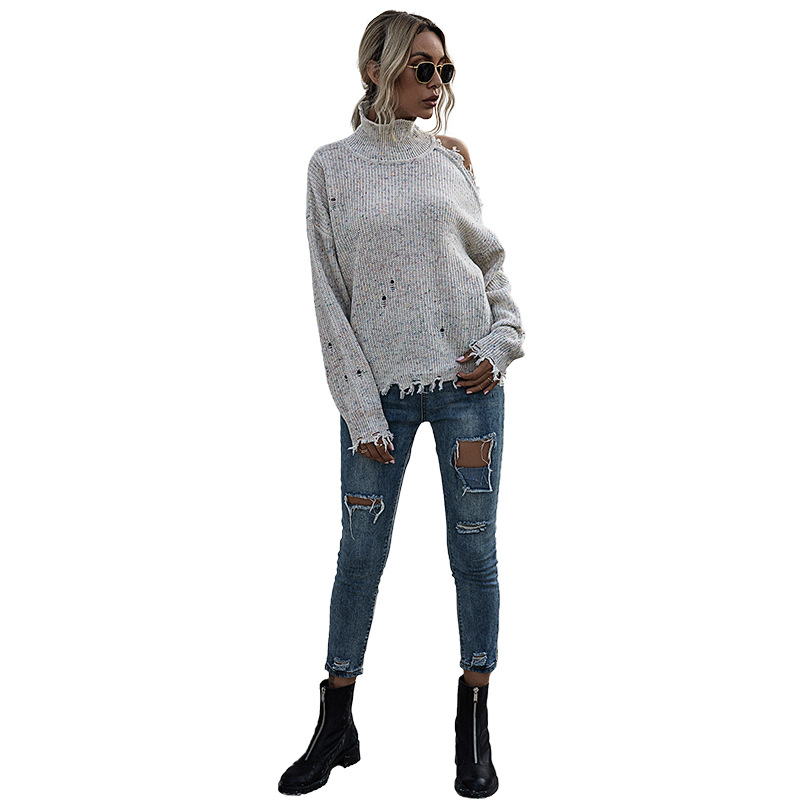 Ripped Long-sleeved High-neck Autumn Knitted Sweater