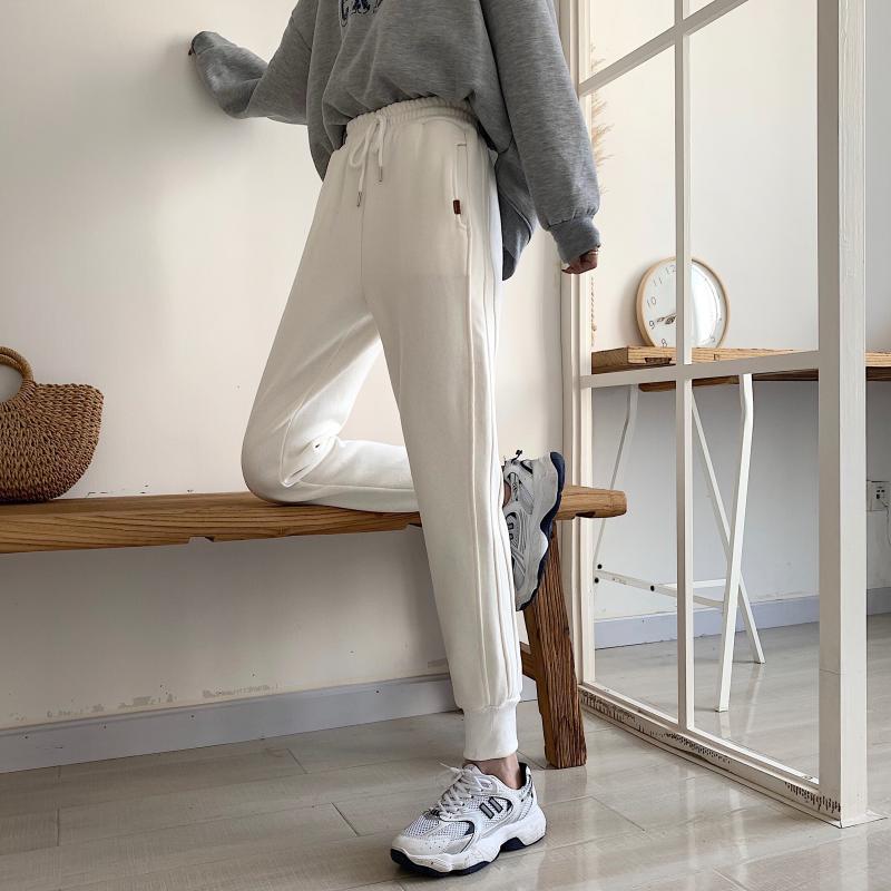 Title 6, Thin And Versatile White Plus Velvet Casual Pants