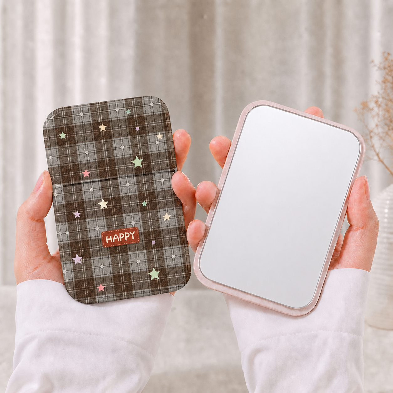 Cute Purple Floral Folding Compact Mirror Portable Pocket Double Sided Magnifying Makeup Mirror Travel Cosmetic Mirror Girls Gift OEM Custom