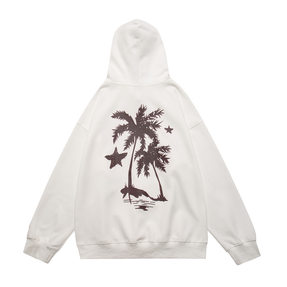 Loose Coconut Tree Letter Pullover With Hoodie Trendy Ins