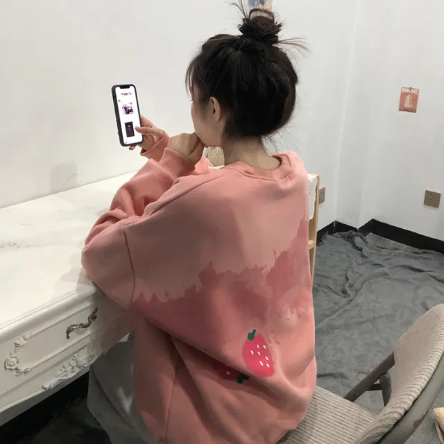 Sweatshirt Women's Round Neck Small Coat Loose Top Pink - Shop at LoveMi