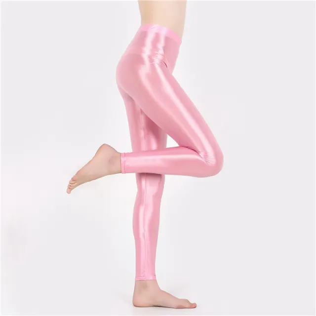 Europe And America Plus Size Ultra thin Glossy Leggings Light Pink - Shop at LoveMi