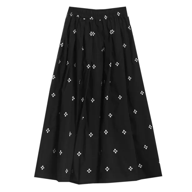 Women's Asymmetric Embroidered Mid Length A Line Skirt Black - Shop at LoveMi