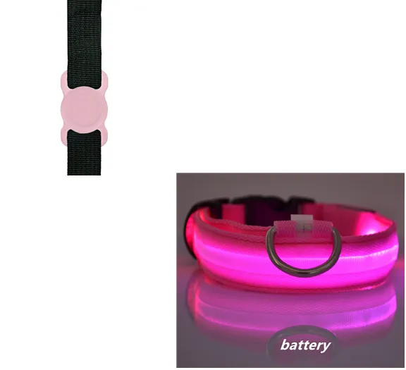 New Transparent Silicone Locator For Dog Loss Protection LED Pet Dog Luminous Collar Night Safety Flashing Glow Set - Pink