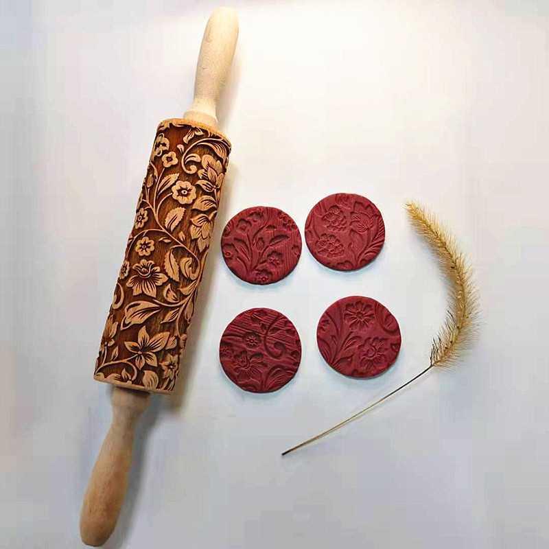 Vintage Embossed Print Rolling Pin Roller