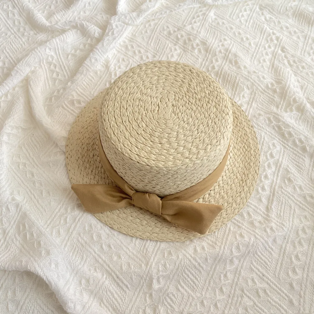Women's Straw Hat Sunscreen Women's Bowknot Big Brim - Beige