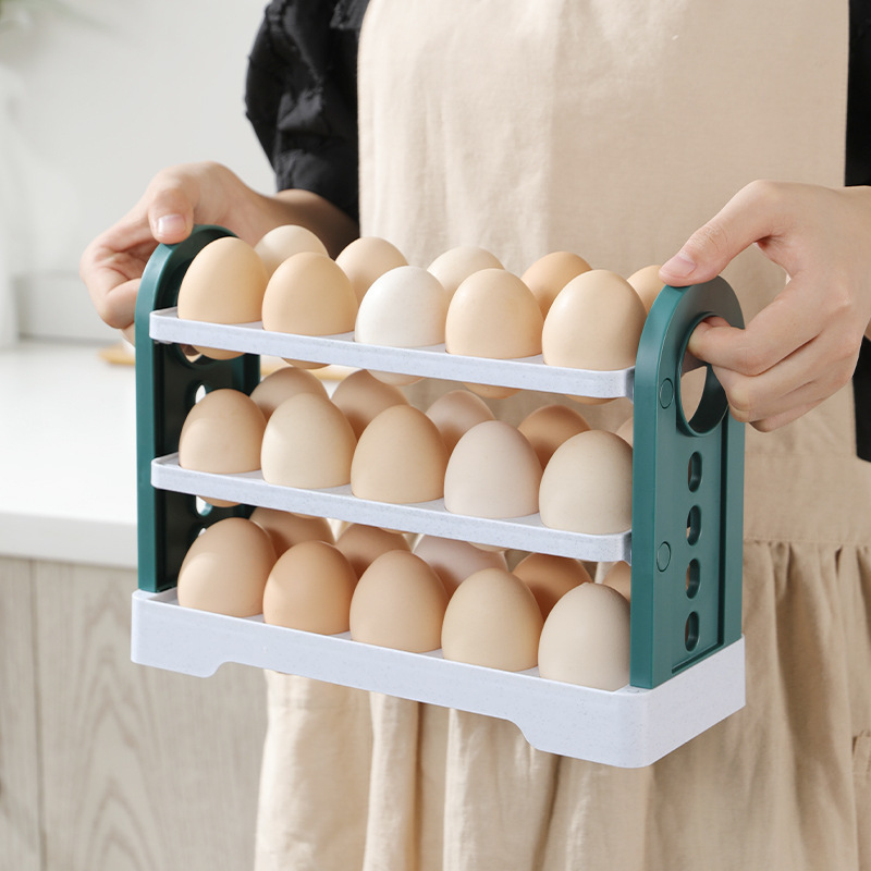 Refrigerator Side Door Egg Storage Box 30 Three-layer Flip Rack - Image 11