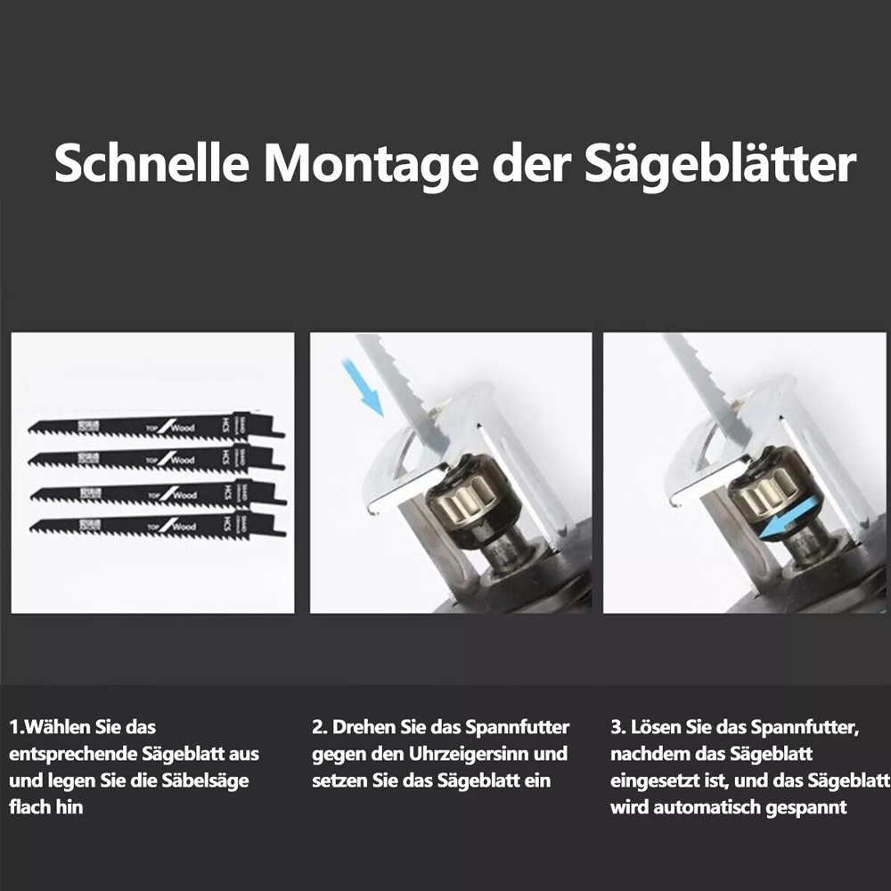 3000rpm Electric Reciprocating Saw 4 X Saw Blades For 18V