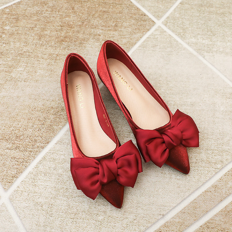 Comfortable Bow Point Toe Stiletto Shoes Red - Shop at LoveMi