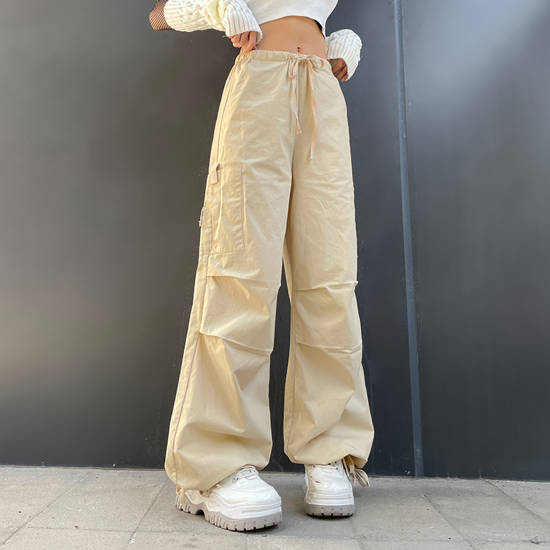 Ladies Fashion Panel Drawstring Woven Trousers
