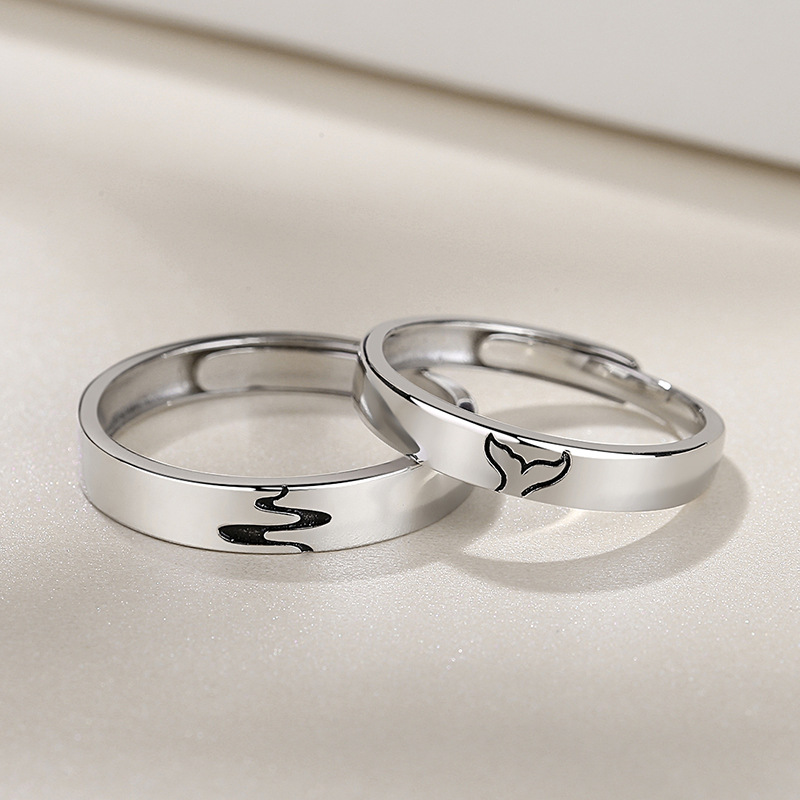 Fish And Water Men's And Women's Pair Of Sterling Silver Couple Rings