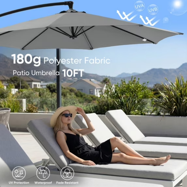 Outdoor Patio Umbrella, 10ft Offset Hanging Patio Umbrella With Aluminum Stand, 8 Ribs, UV Protection For Pool Garden Backyard Market, Gray  Shipment From Walmart — foto 2