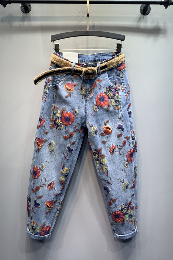 Harem Fashion Loose And Thin Flower Print Casual Jeans Baggy Trend