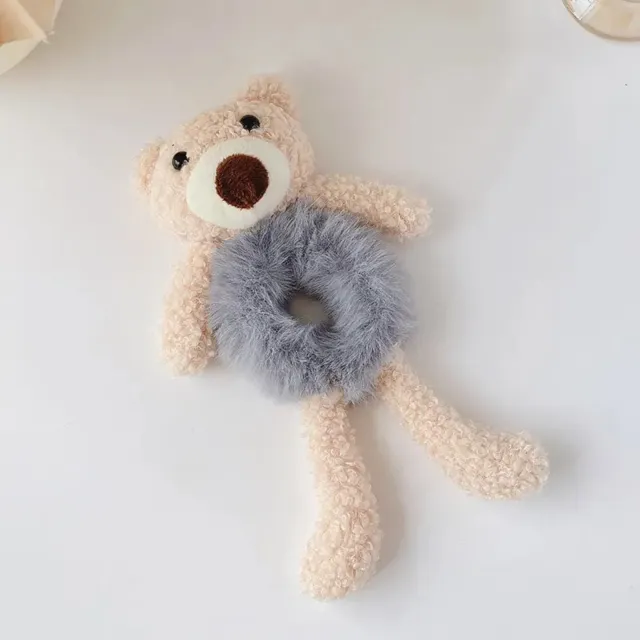 Girls Lovely Scrunchies Cute Bear Hair Band Rabbit Fur Hair Rope Soft Warm Rubber Band Pretty Hair Accessories Coffee - Shop at LoveMi