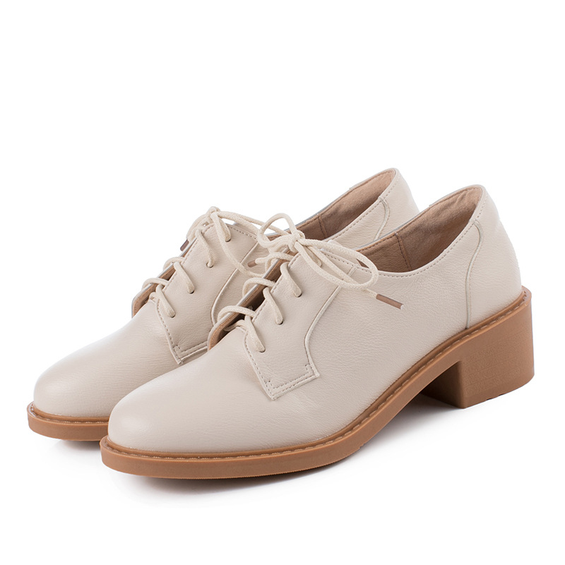 Title 5, Thick heel mid-heel small leather shoes