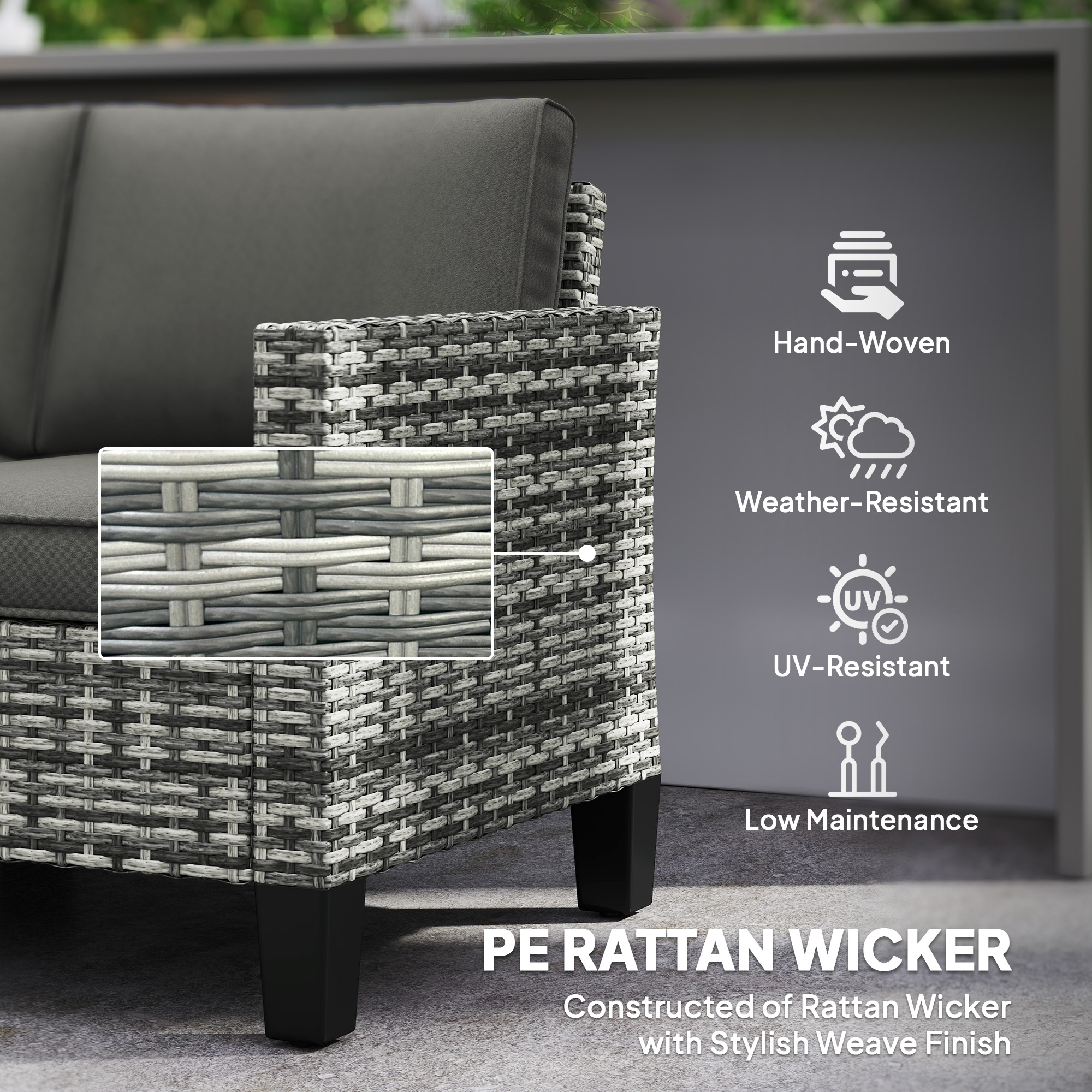 Double Rattan Outdoor Sofa - Light Gray — image 3