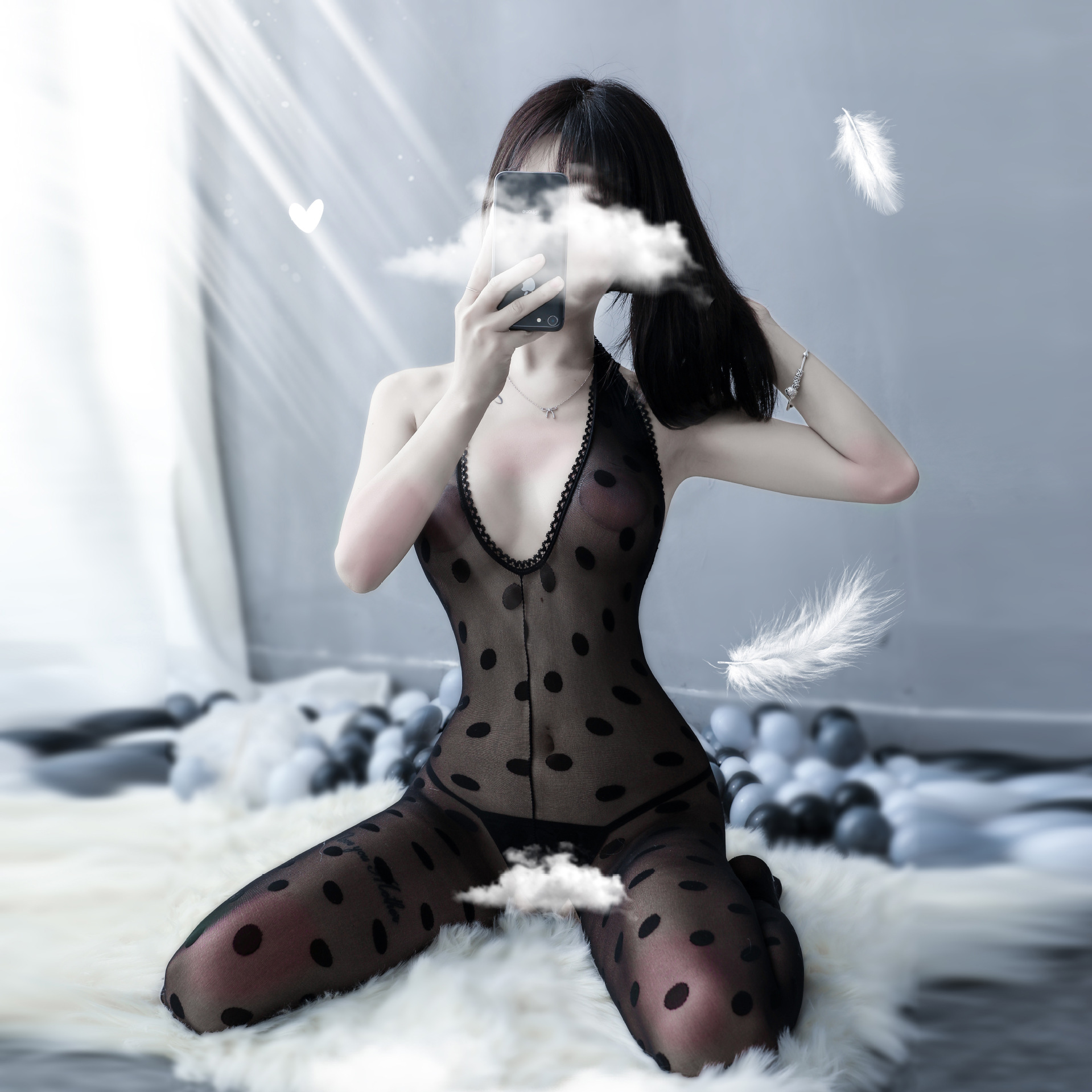 Translucent One-piece Black Stockings Jumpsuit