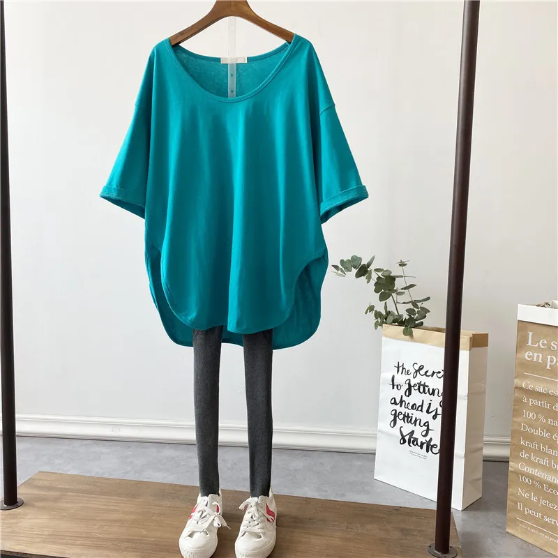 Long V-neck Large Size Exposed Clavicle Low-neck Top - Blue